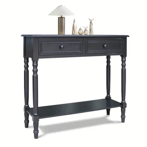 Black  Wooden Console Table Behind Sofa Storage Hallway Accent Drawers Furniture - Picture 1 of 6