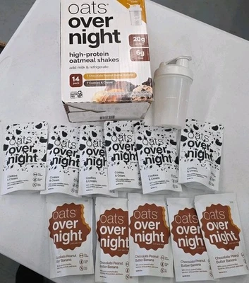 Batidos de avena altos en proteínas OATS Overnight paquete de 11 más botella coctelera ¡Nuevo! Foto 1 de 4