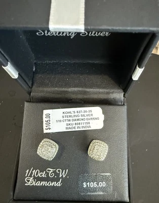 Серьги-гвоздики Kohl's из нержавеющей стали с бриллиантами общим весом 1/10 карата и чистым серебром - Изображение 1 из 4