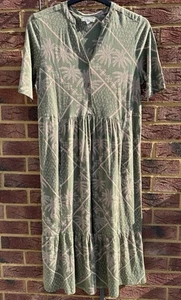 White Stuff Midi Dress With Pockets, Size UK16, Green/Pale Pink, Palm Tree/Dots - Picture 1 of 13