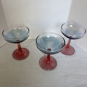 3 copas de vino con patas MCM de colección rosa y azul ridizado postres de cóctel - Imagen 1 de 8