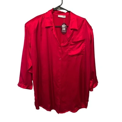 De Colección Años 90 NUEVA Camisa Pijama Frederick's of Hollywood Roja 100% Seda Top Abotonada Foto 1 de 4