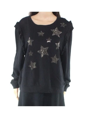 INC Womens Black Ruffled Embellished Stars Printed Sweatshirt Size: M - Image 1 of 3