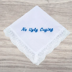No Ugly Crying Lace Handkerchief - Embroidered Wedding Hanky Favour - Picture 1 of 8