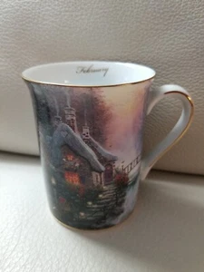 THOMAS KINKADE coffee mug cup Joys of the Season February Sweetheart cottage 02 - Picture 1 of 7