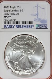 2021- NGC MS70 EAGLE LANDING T-2 EARLY RELEASES AMERICAN SILVER EAGLE #B40089