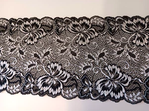 Stretch Blumen bestickte Spitzenborte schwarz weiß 6,5" Dessous zum Selbermachen Handwerk - BTY - Bild 1 von 5