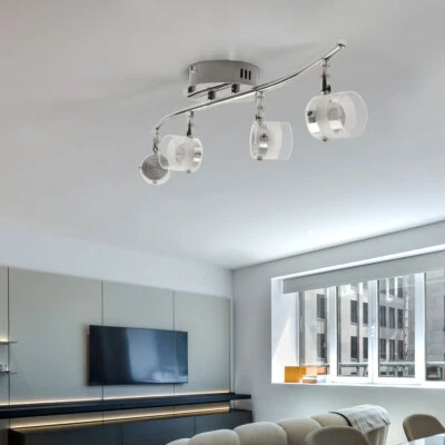 Lampada Da Soffitto Spot Flexibile 4 Fiamme Vetro Argento LED - Immagine 1 di 4