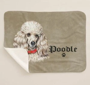 Manta polar Sherpa marrón arte perfil raza perro caniche blanco - Imagen 1 de 4