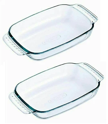Pyrex Roaster 2 Piece Rectangular Glass Baking Roasting Bake Dish Set 34cm, 2.6L - Image 1 of 4