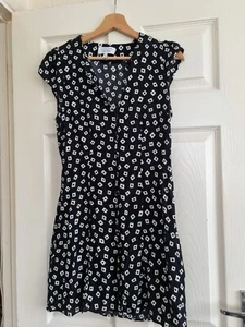 & Other Stories Little Black Dress White Squares Pattern Mini Button Up EU 38 - Picture 1 of 6