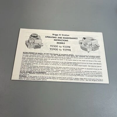 Briggs & Stratton Maintenance Manual only Models 92500 - 92598 & 92900 - 92998 - Image 1 of 2