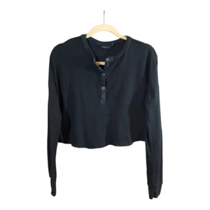 Out From Under Urban Outfitters Emmy Boxy Cropped Henley in Black Women's Small - Picture 1 of 7