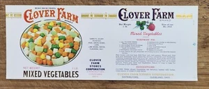 ADVERTISING Label Can Clover Farm Ohio Cleveland Mixed Vegetables 1lb - Picture 1 of 1