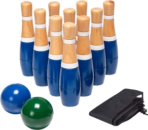13-Piece Wood Bowling Set - Indoor/Outdoor Bowling Game for Adults and Kids Ages - Picture 1 of 12