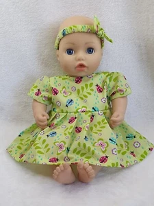 18" Dolls Clothes Dress Headband Bloomers Ladybird Print Fits Baby Annabell - Picture 1 of 4