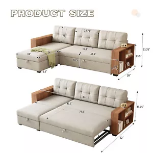 Upholstered pull-out sectional sofa with storage chair, convertible corner sofa - Picture 1 of 4