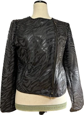 Kenneth Cole Reaction Moto Jacket Sz S Small Gray Black Zebra Animal Print Zip - Image 1 of 4