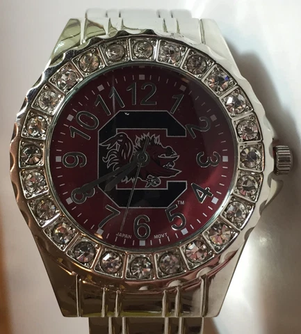 New South Carolina Gamecocks Ladies Bangle Cuff Watch,Metal,Crystal,Free Battery Cover