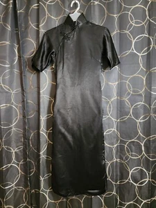 Vintage 1950s Cheongsam Qipao Dress Size XS Black Silk - Picture 1 of 16