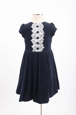 Bailey Boys Classics Girls Corduroy Dress Sz 4 Navy Blue White Lace - Image 1 of 4
