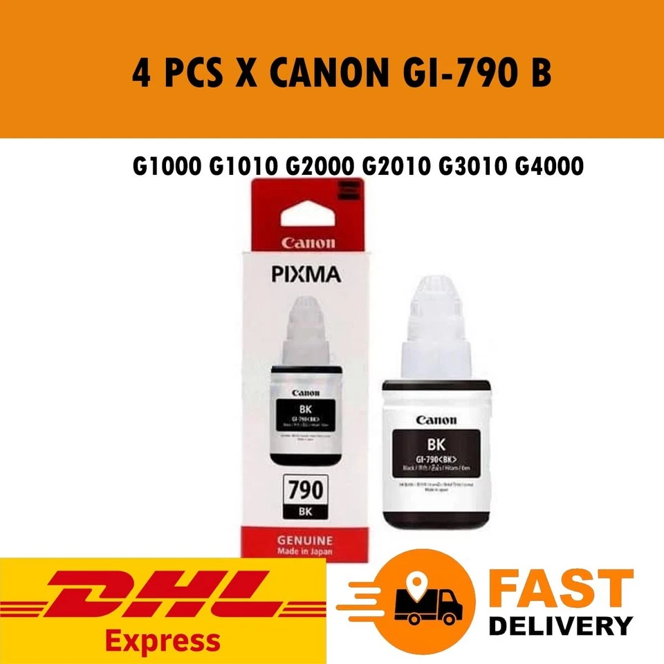 (4 PIEZAS) Tinta NUEVA CANON GI-790 BK NEGRA para PIMXA G1010 G2010 G3010 G4010 Foto 1 de 1