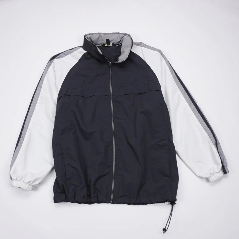 TEK GEAR Mesh Lined Stowed Hood Full Zip Windbreaker Jacket Black Mens L - Image 1 of 4