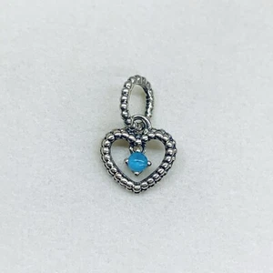 PANDORA 925 Sterling Silver Blue Heart March Birthstone Beaded Bracelet Charm - Picture 1 of 5