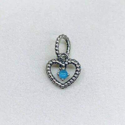 PANDORA 925 Sterling Silver Blue Heart March Birthstone Beaded Bracelet Charm - Image 1 of 4
