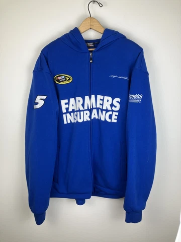 Kasey Kahne NASCAR #5 Farmers Insurance Embroidered hoodie blue men's L Cover