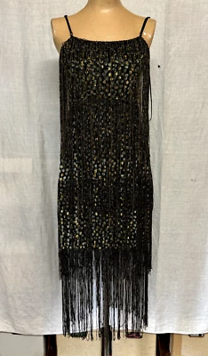 Vestido para mujer estilo aleta negro y dorado con flecos cóctel noche fiesta pequeño Foto 1 de 4