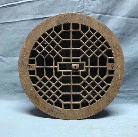 Antique Cast Iron Decorative Round Heat Grate Floor Register 10" VTG 1354-22B Cover