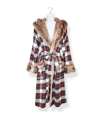 Bata Pottery Barn Stewart de franela a cuadros de piel sintética con cinturón talla mediana Foto 1 de 4