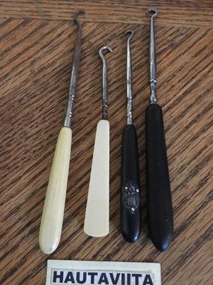 Lote de 4 ganchos de encaje para botas victorianas para mujer imitación marfil francés + ébano plata de ley Foto 1 de 4