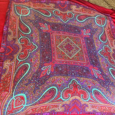 vintage silk blend scarf wrap multi color paisley psychedelic print boho hippie  - Image 1 of 4