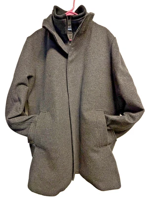 Abrigo XL John W Nordstrom JWN Hombre Lana Coche Negro Forrado Bolsillos Cuello Envolvente Cremallera Foto 1 de 4