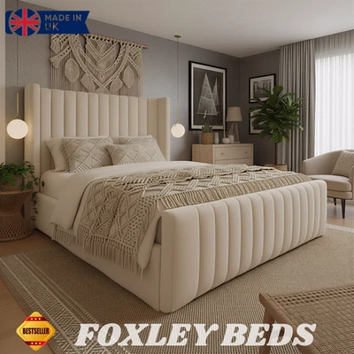FOXLEY BEDS LIMITED Ottoman Bed Winged Plush Velvet New York Divan Storage Double & King Size Bed UK