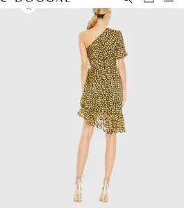 Ieena Mac Duggal Black Floral Print Draped Ruffle Hem Dress Style # 26905 Sz 4 - Picture 1 of 5