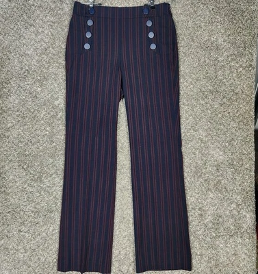 Calça Loft Marisa tamanho 4 marrom azul marinho listrada botões de marinheiro dinheiro antigo nova sem etiquetas  - Imagem 1 de 4