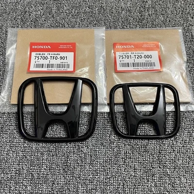 Fit For Honda 2022-2025 Civic 11th 2PCS Black Front Griile Emblem Rear Badge NEW - Image 1 of 4