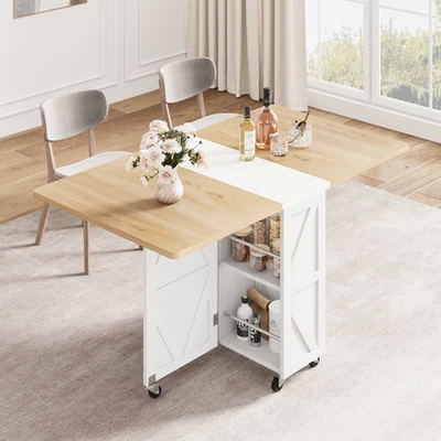 Mesa de comedor de cocina plegable versátil que ahorra espacio con ruedas y estante de almacenamiento  Foto 1 de 4