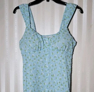 No Boundaries Sz M Babydoll Milkmaid Dress Blue Floral Cottagecore Coquette EUC  - Picture 1 of 7