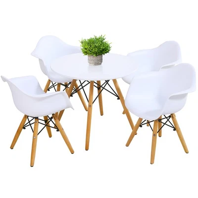 Children Table & 4-Chair Set 5 PCS Dining Table Set for Toddler White - Image 1 of 4