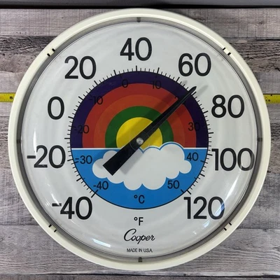 Termómetro Cooper Rainbow vintage años 70’s 80’s 14” hecho en EE. UU. cara burbuja plástico Foto 1 de 4