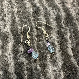 Beaded Earrings Dangle Drop Light Blue Wire Handmade Boho Bead Love Gift New - Picture 1 of 4