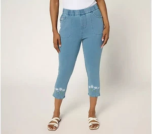 Quacker Factory DreamJeannes Embroidered Capri Pant Medium Wash X-Large A681274 - Picture 1 of 1