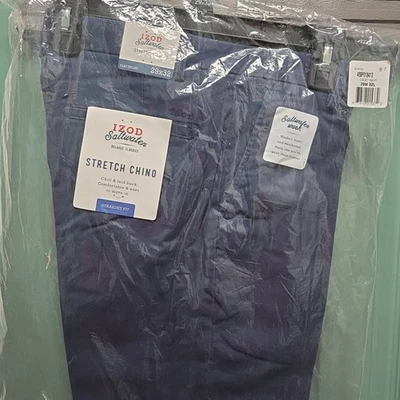 IZOD Saltwater Stretch Chino Flat Front Straight Fit Cadet Navy Pants 29w32L. - Image 1 of 2