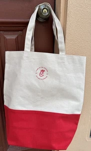 Chick-fil-A Canvas Tote Bag, Red and Cream Color, 14" Tall With 9” X 6” Bottom - Picture 1 of 10