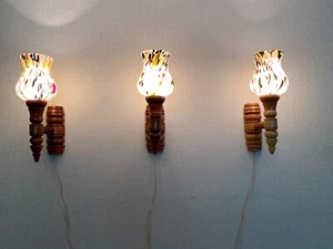 Cute Baltic Vintage wood turned wall light with Murano glass look alike shade T3 - Picture 1 of 11