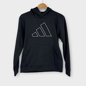 Adidas Boy’s Size Large 14/16 Black White Logo D4T Hooded Pullover Sweatshirt - Picture 1 of 9